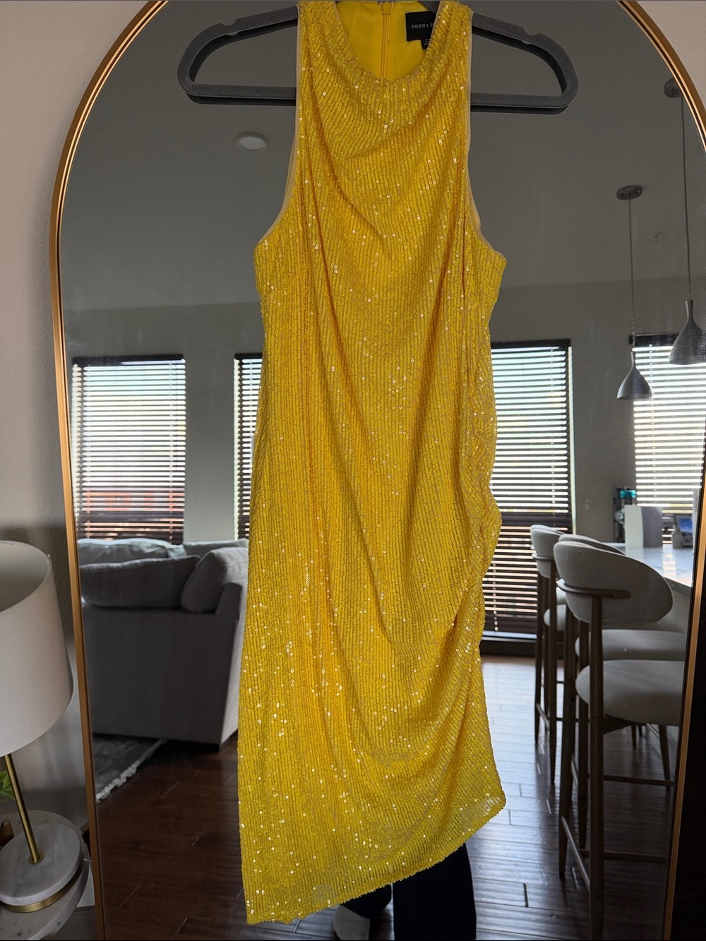 Donna Morgan Yellow Sequin Sleeveless Party Dress